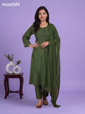 Sap Green Modal Embroidery Work A-Line Suit