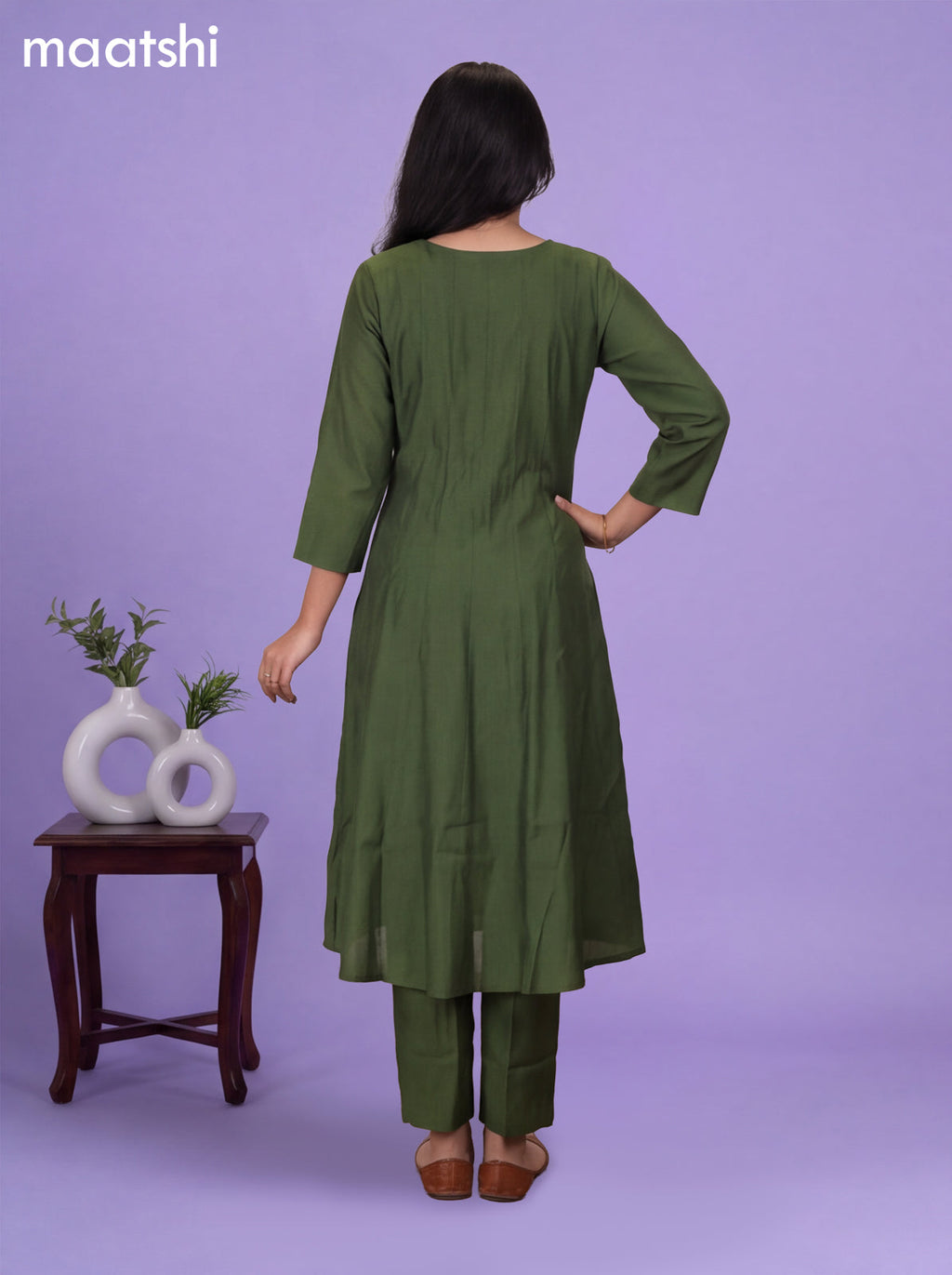 Sap Green Modal Embroidery Work A-Line Suit