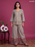 Beige and Maroon Muslin Printed Short Co-Ord Set