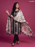 Black Crepe Silk Printed & Embroidery Work Straight Suit