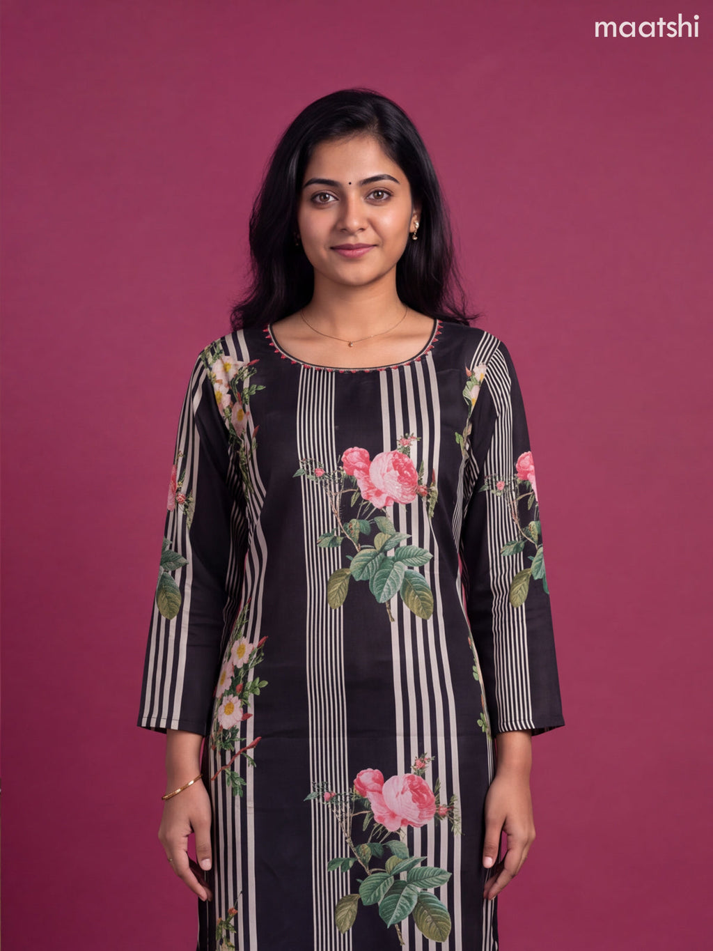 Black Crepe Silk Printed & Embroidery Work Straight Suit