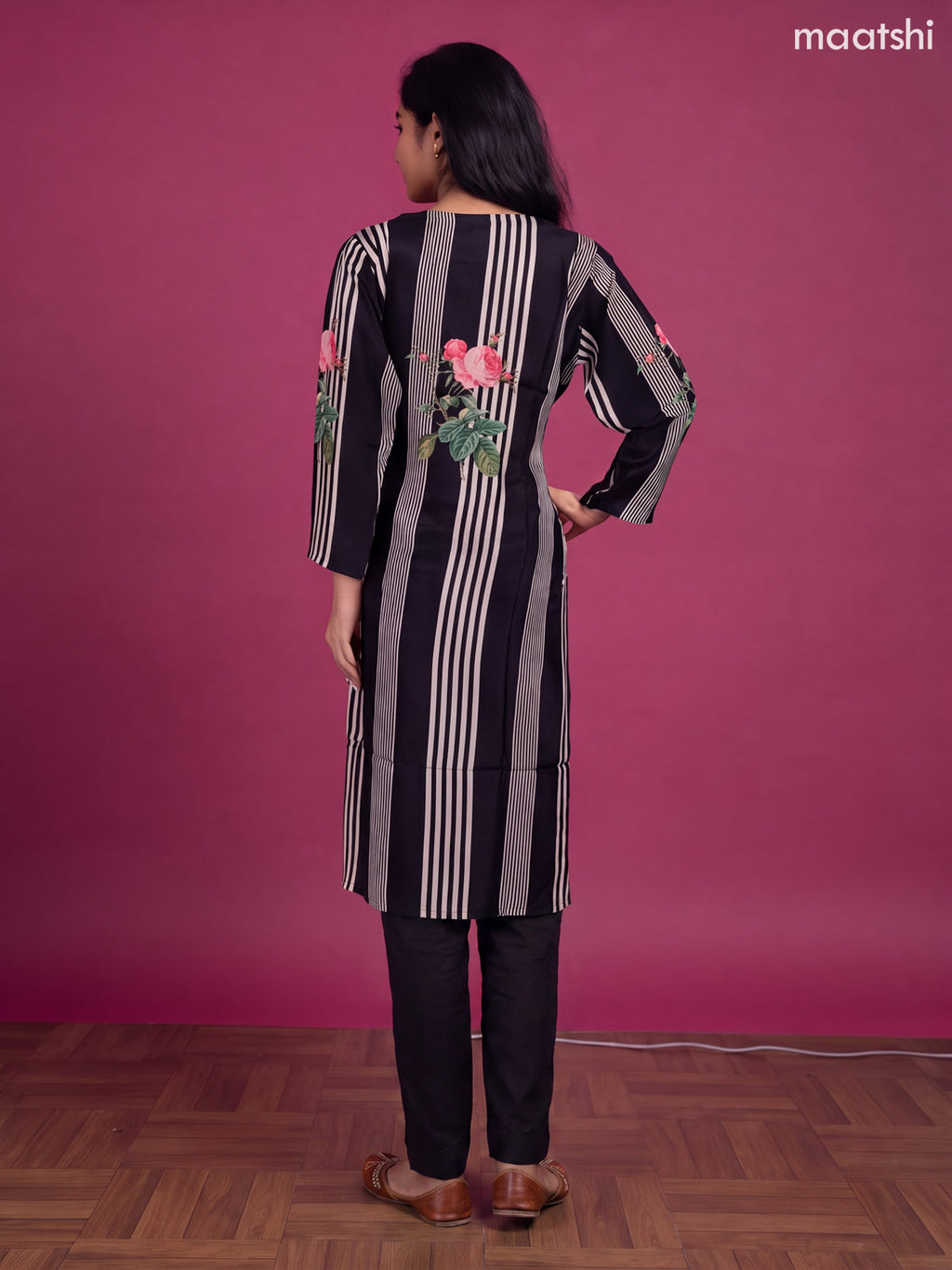 Black Crepe Silk Printed & Embroidery Work Straight Suit