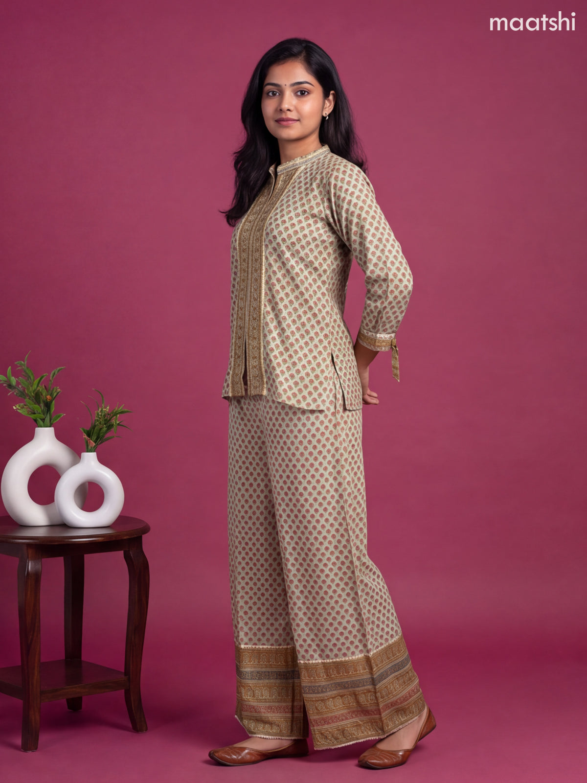 Beige and Yellow Muslin Printed Short Co-Ord Set