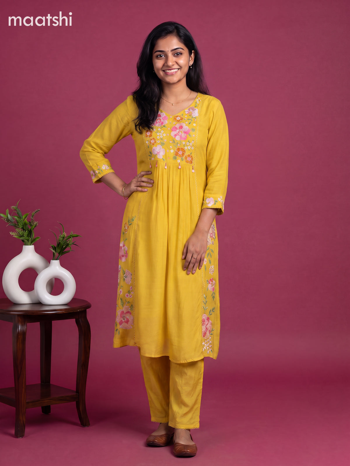Yellow Art Silk Embroidery Work Anarkali Suit
