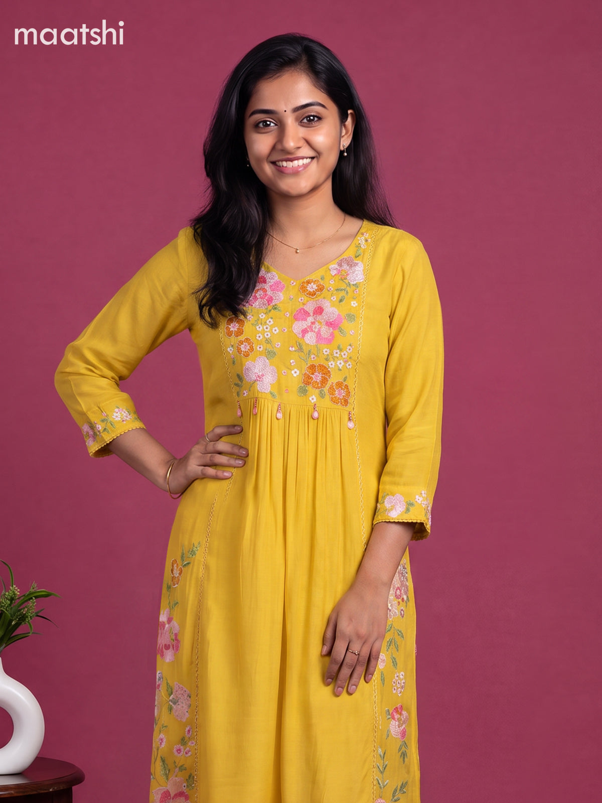 Yellow Art Silk Embroidery Work Anarkali Suit