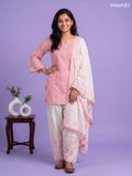 Pink and Off White Cotton Embroidery Work Straight Suit