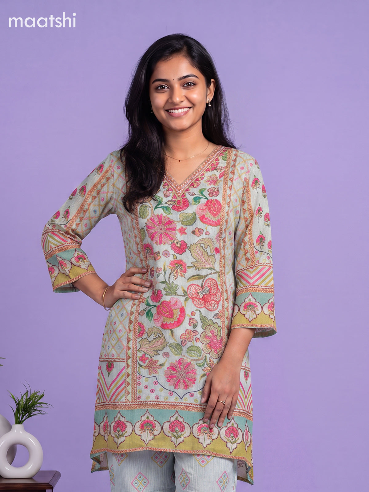 Light Blue Tissue Floral Printed & Embroidery Work Anarkali Suit