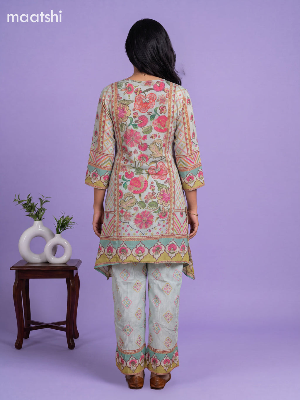 Light Blue Tissue Floral Printed & Embroidery Work Anarkali Suit