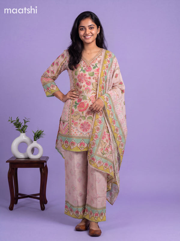 Pink Tissue Floral Printed & Embroidery Work Anarkali Suit