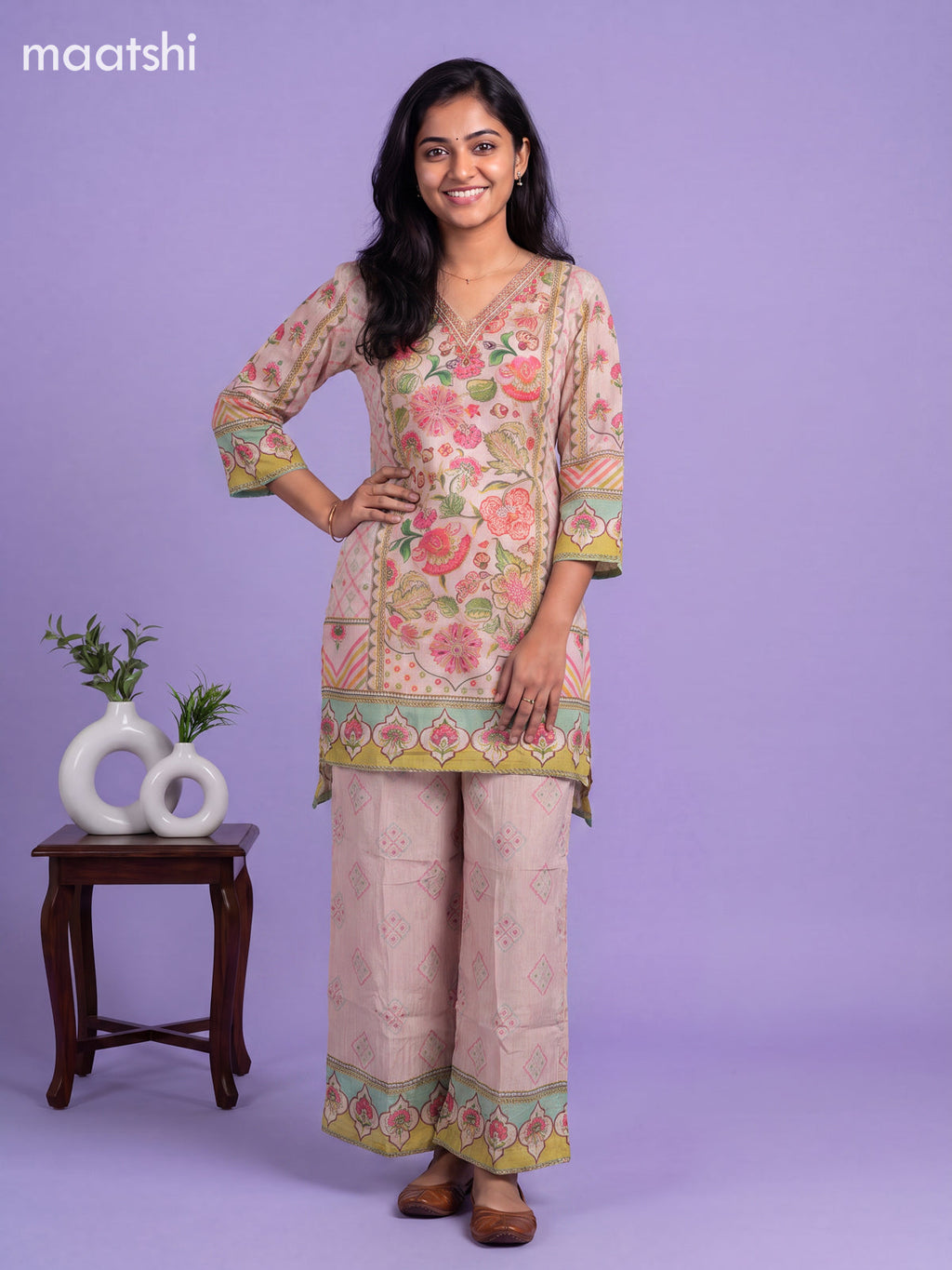 Pink Tissue Floral Printed & Embroidery Work Anarkali Suit