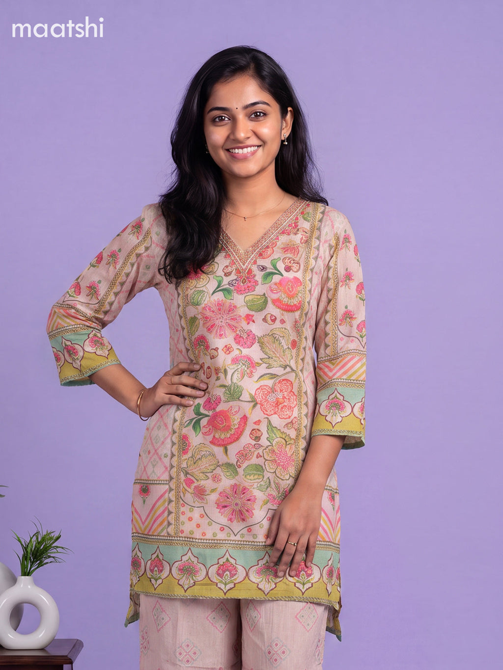 Pink Tissue Floral Printed & Embroidery Work Anarkali Suit