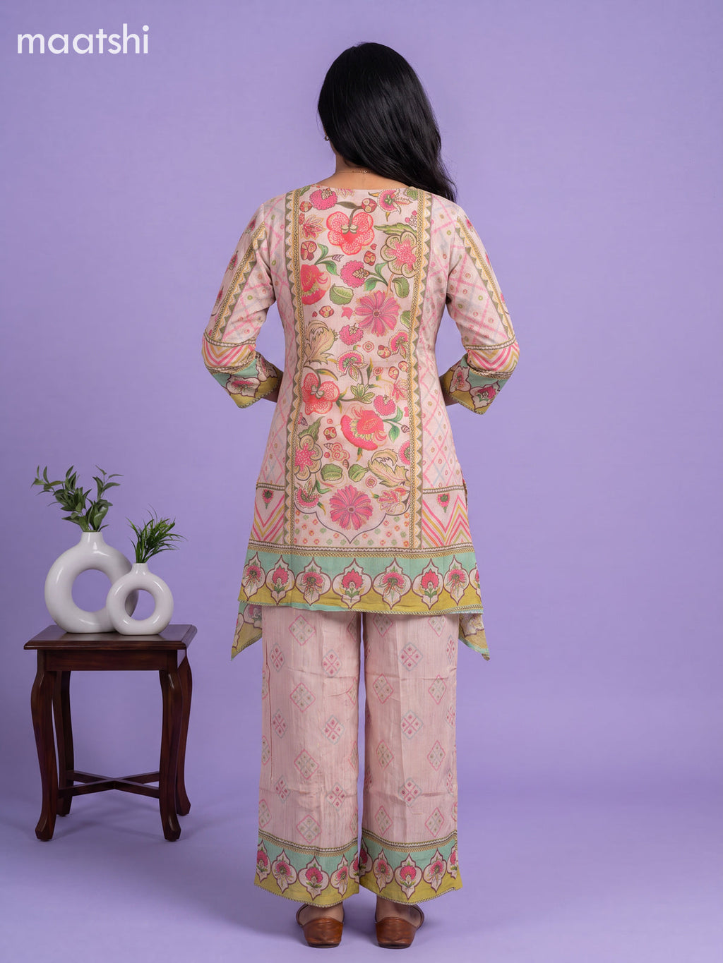 Pink Tissue Floral Printed & Embroidery Work Anarkali Suit
