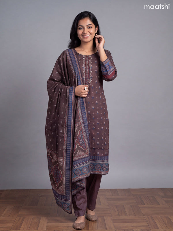 Brown Crepe Silk Printed Straight Suit