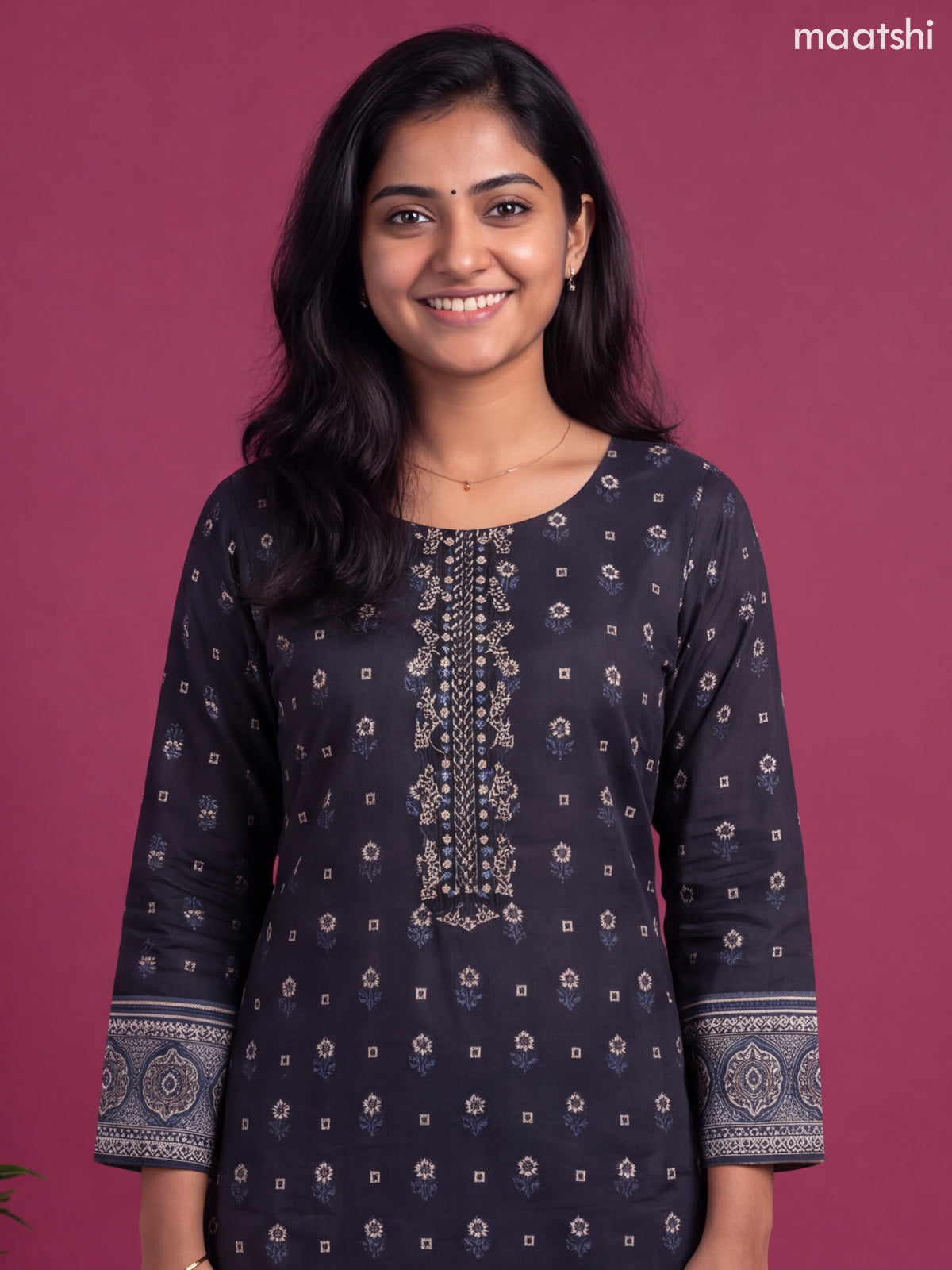 Black Crepe Silk Printed Straight Suit