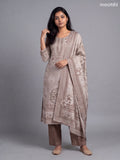 Beige Crepe Silk Embroidery Work Straight Suit