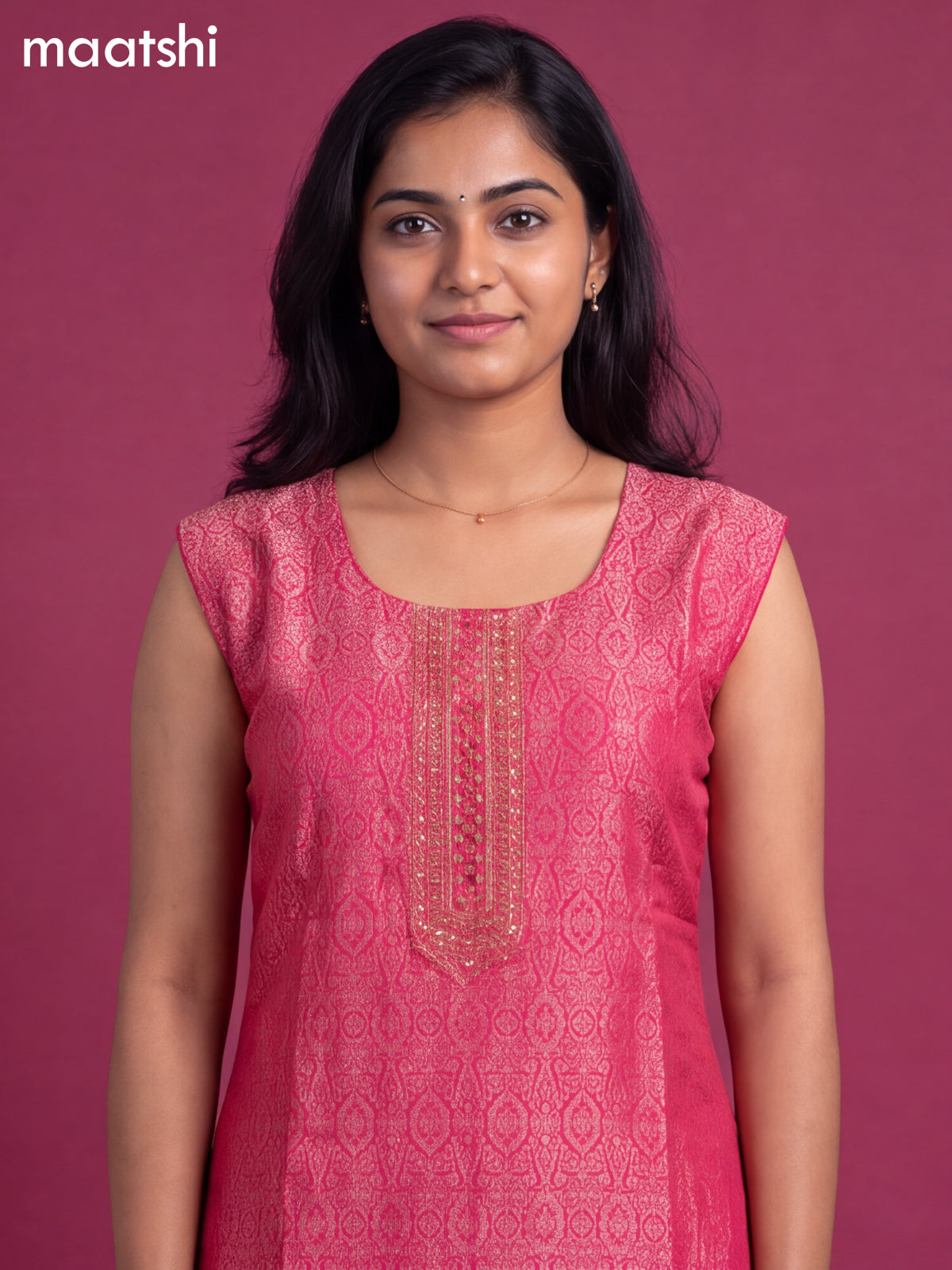 Pink Art Silk Embroidery Banarasi Style Straight Suit