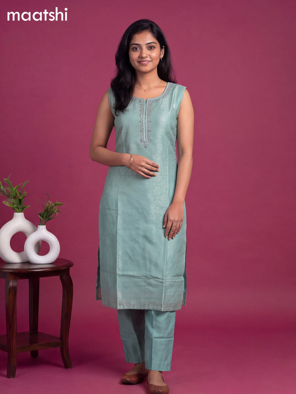 Light Blue Art Silk Embroidery Banarasi Style Straight Suit