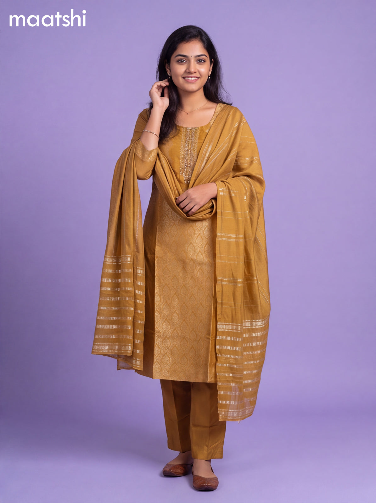 Mustard Yellow Art Silk Embroidery Banarasi Style Straight Suit