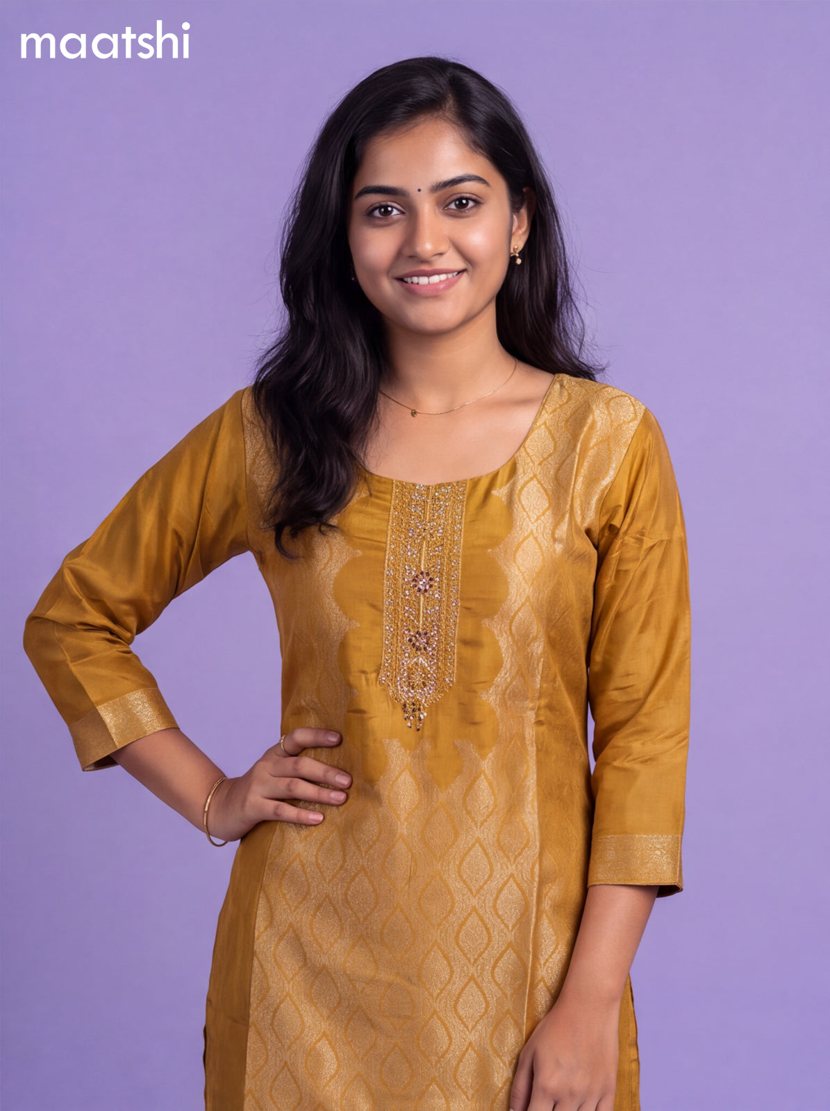 Mustard Yellow Art Silk Embroidery Banarasi Style Straight Suit