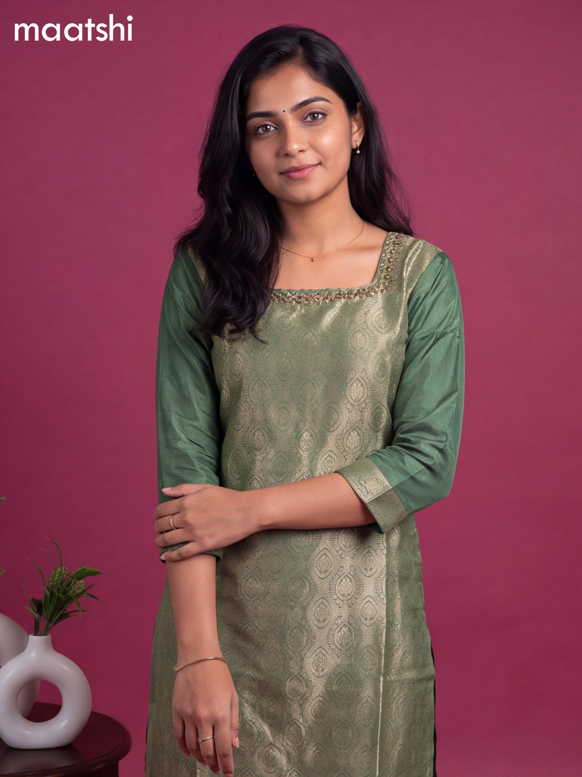 Green Art Silk Embroidery Banarasi Style Straight Suit