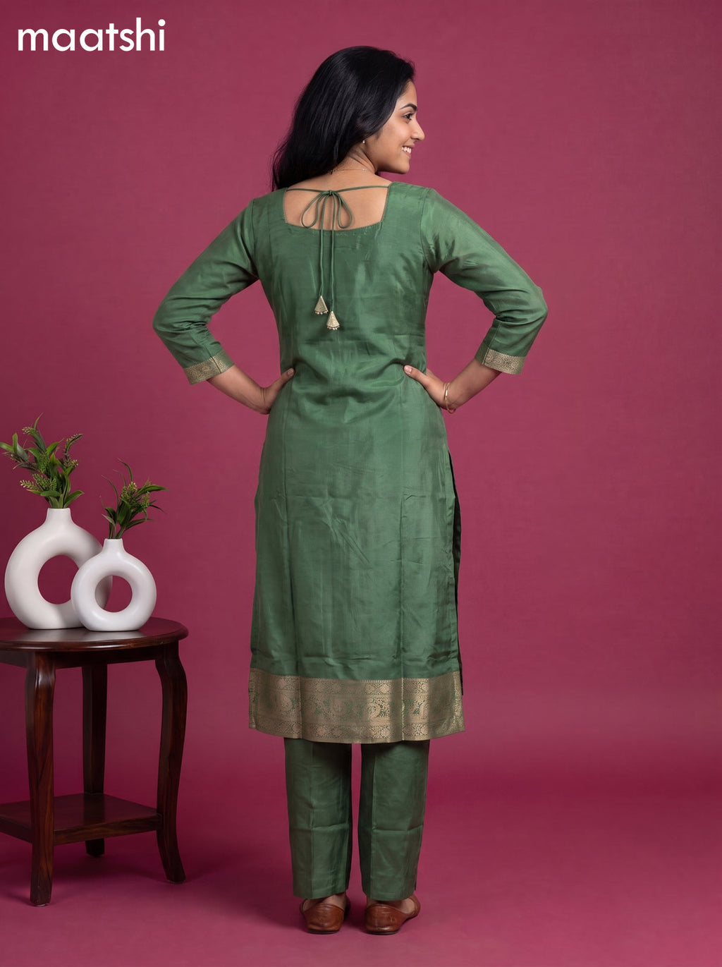 Green Art Silk Embroidery Banarasi Style Straight Suit