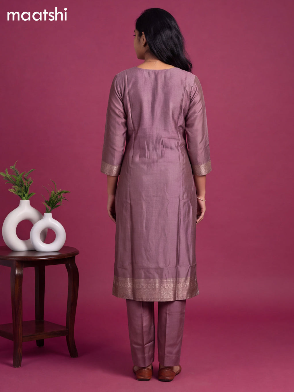 Pastel Purple Art Silk Embroidery Banarasi Style Straight Suit
