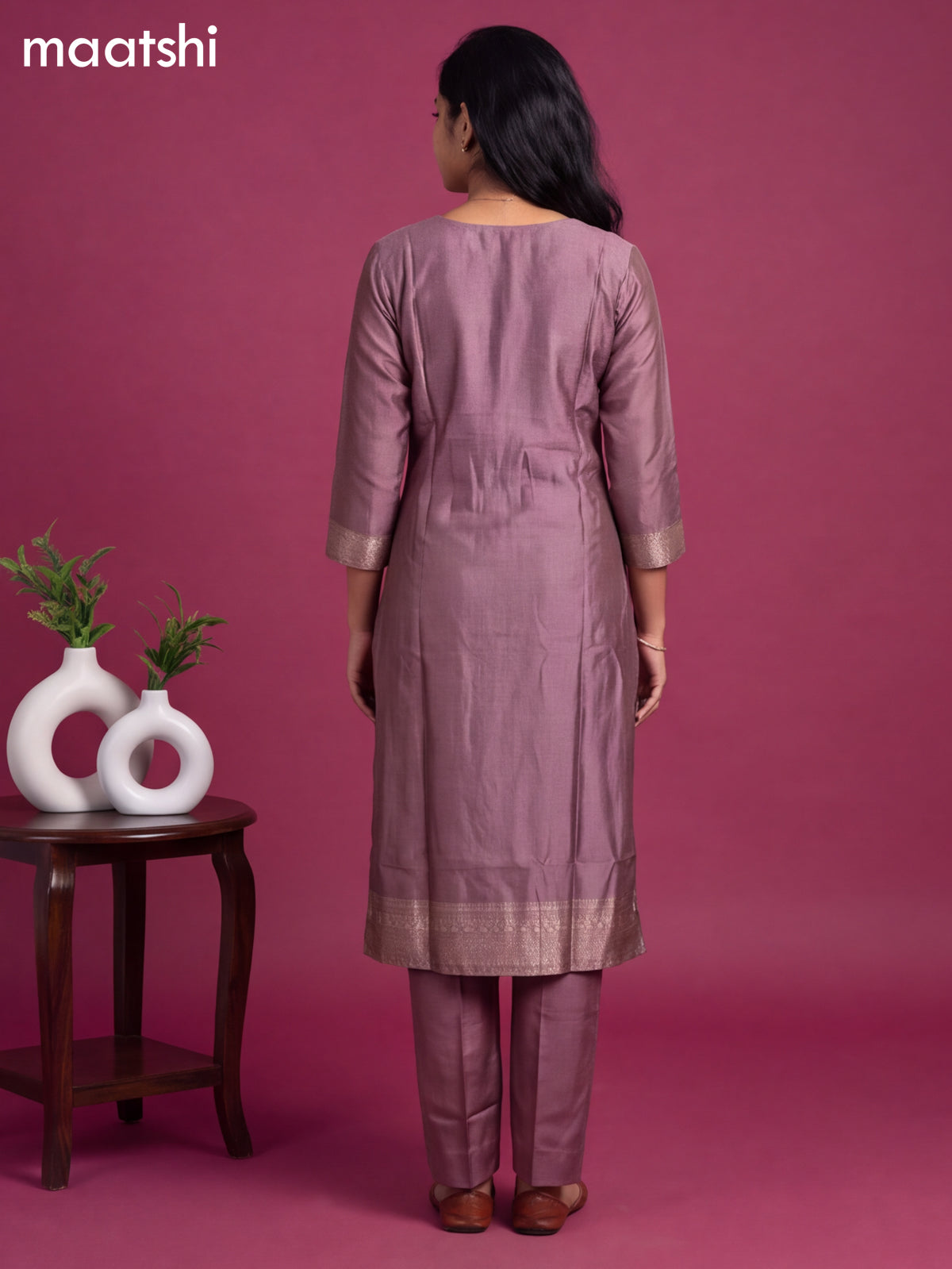 Pastel Purple Art Silk Embroidery Banarasi Style Straight Suit