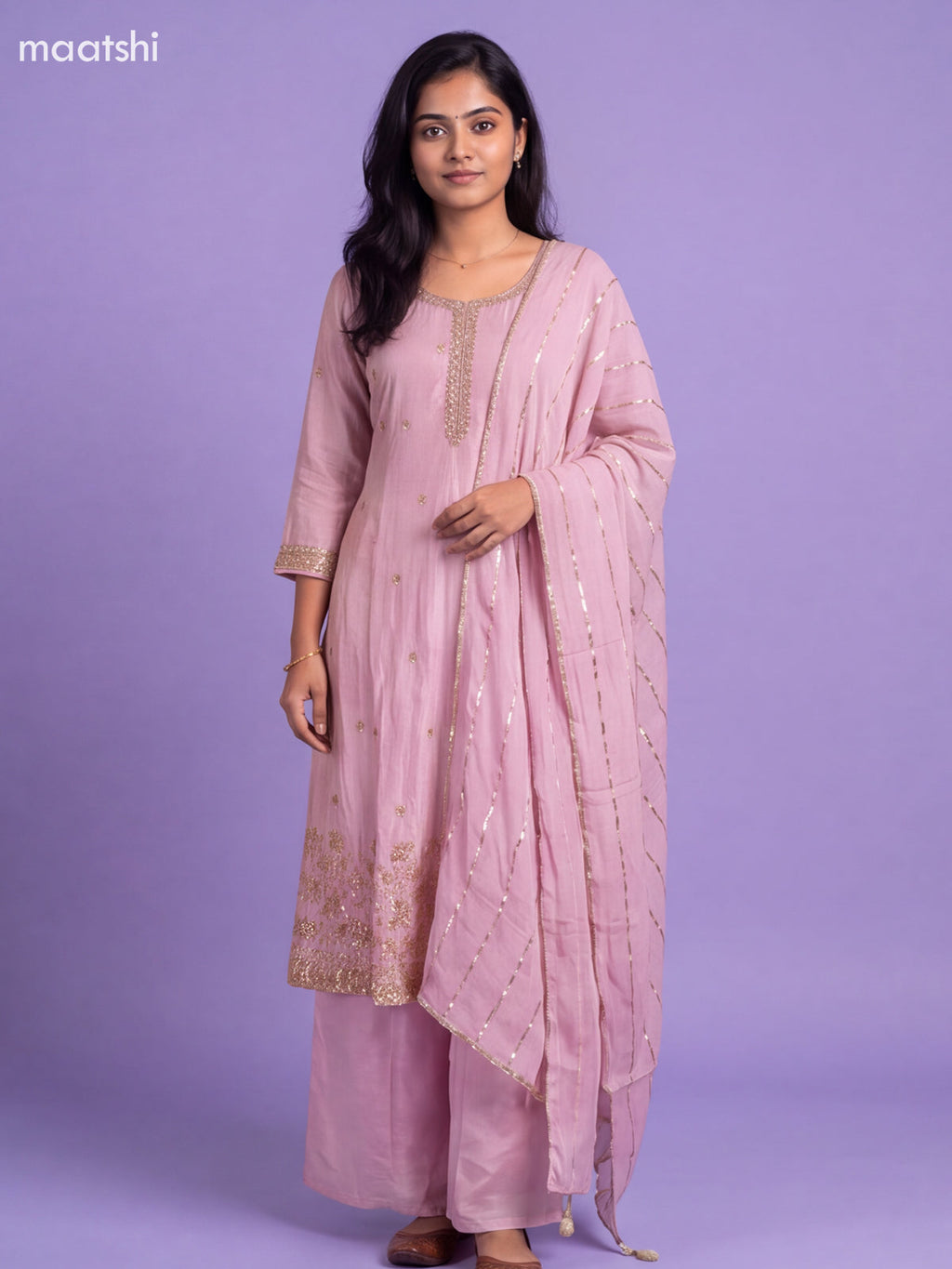 Pastel Pink Tissue Embroidery Work Anarkali Suit