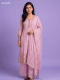 Pastel Pink Tissue Embroidery Work Anarkali Suit