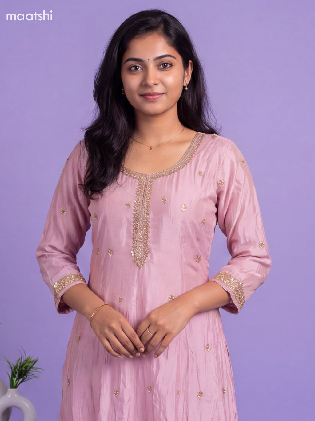 Pastel Pink Tissue Embroidery Work Anarkali Suit