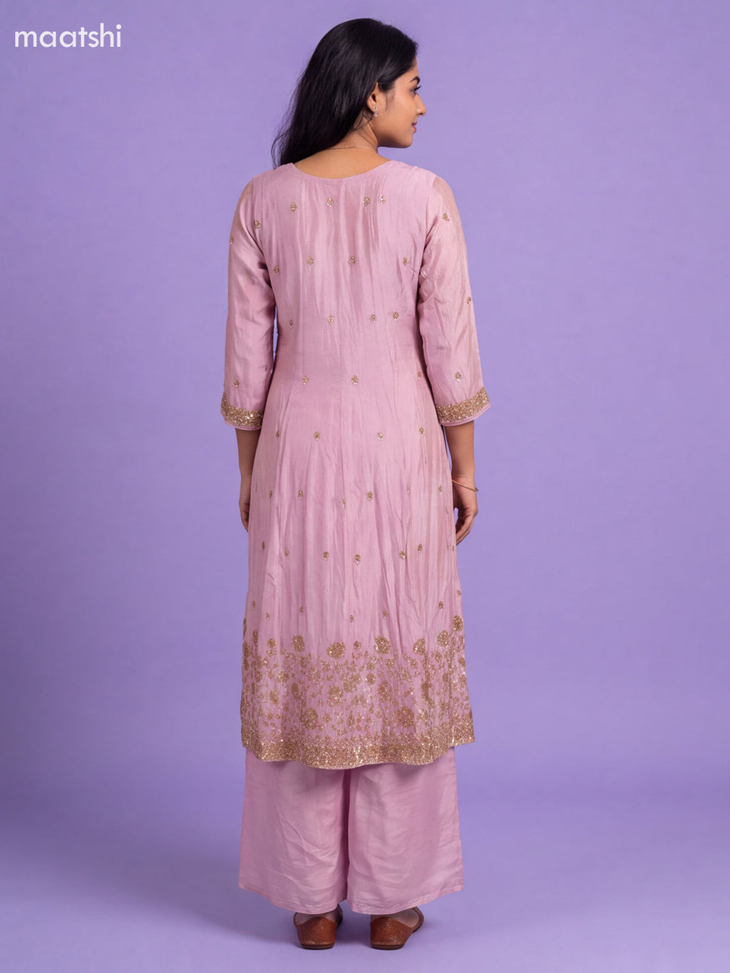 Pastel Pink Tissue Embroidery Work Anarkali Suit