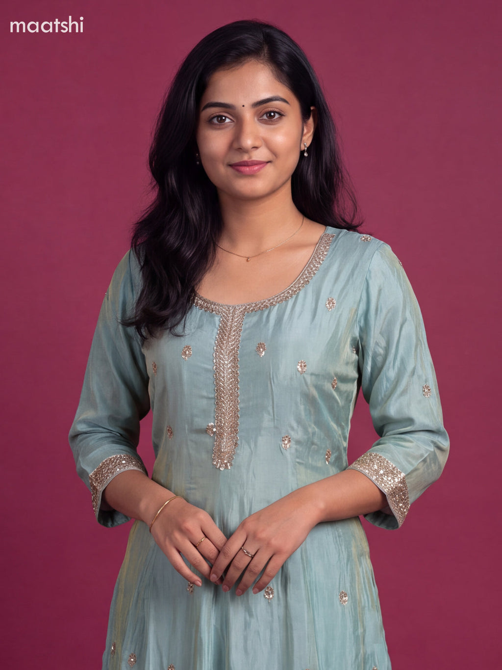 Teal Blue Tissue Embroidery Work Anarkali Suit