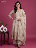 Pastel Grey Tissue Embroidery Work Anarkali Suit