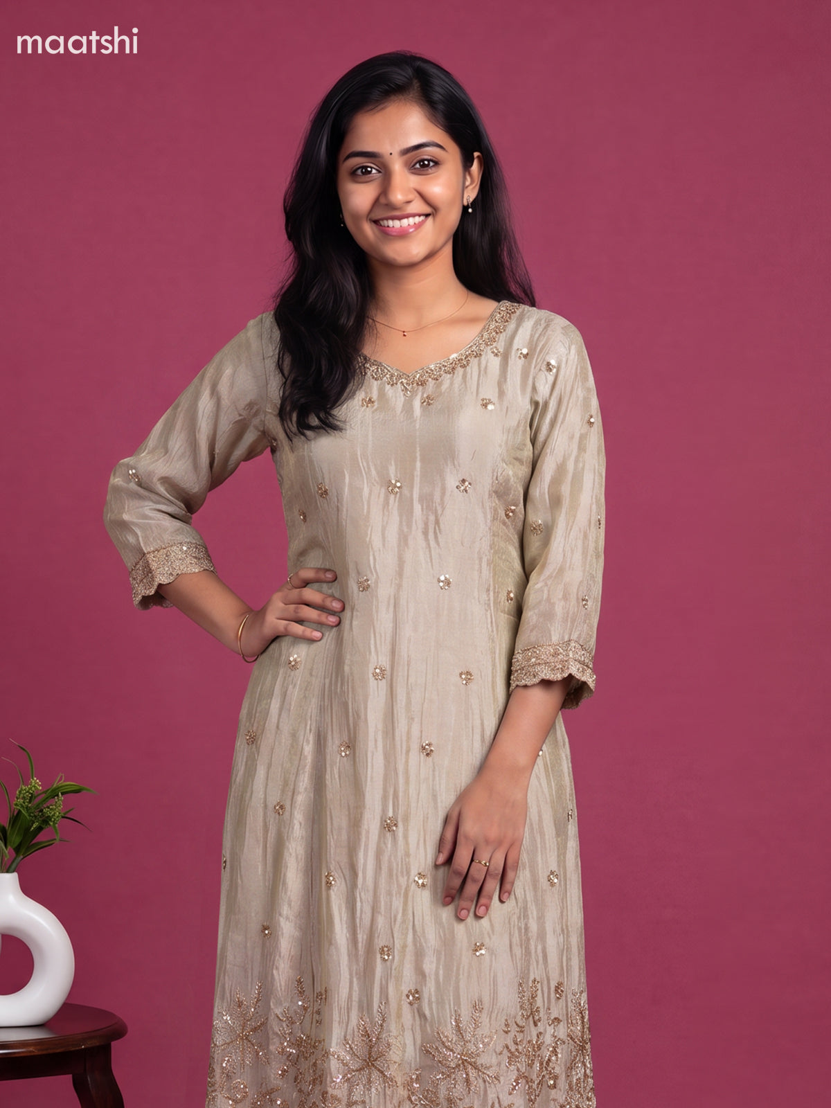 Pastel Grey Tissue Embroidery Work Anarkali Suit