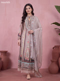 Teal Blue Crepe Silk Printed & Embroidery Work Kurti & Dupatta Set