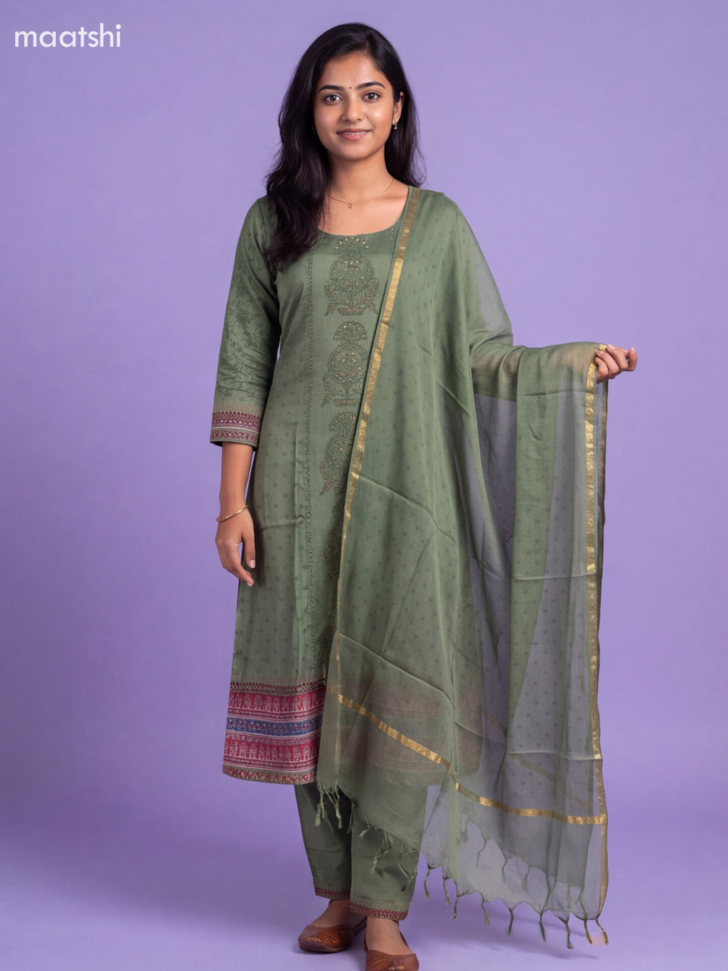 Pastel Green Art Tussar Printed Anarkali Suit