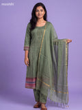 Pastel Green Art Tussar Printed Anarkali Suit