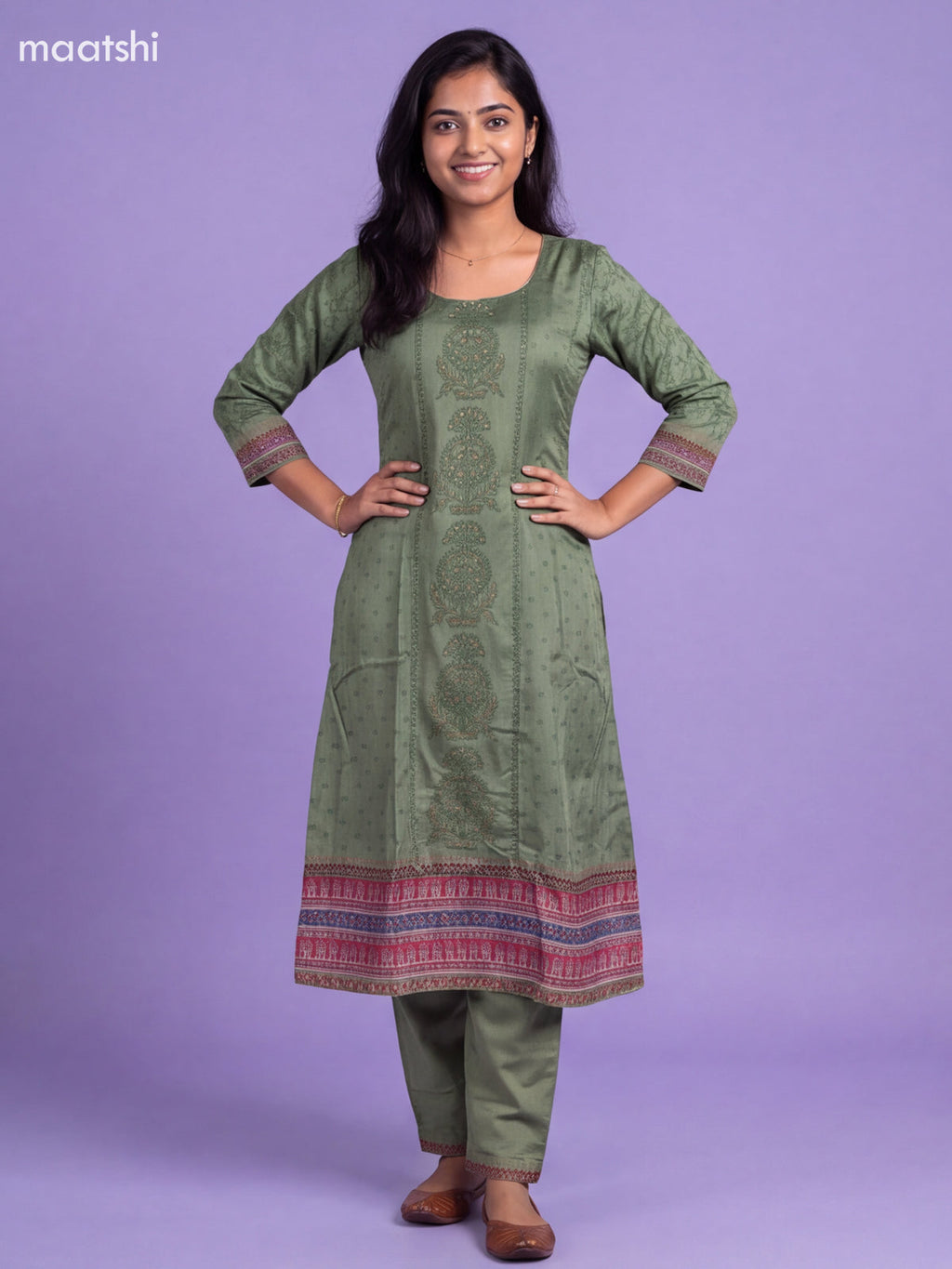 Pastel Green Art Tussar Printed Anarkali Suit