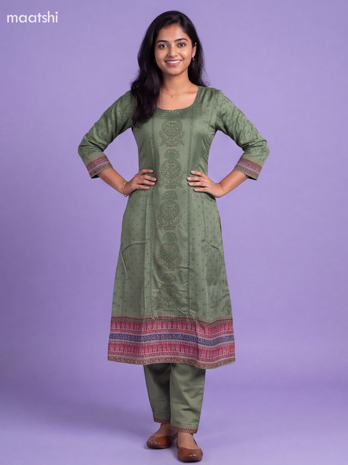 Pastel Green Art Tussar Printed Anarkali Suit