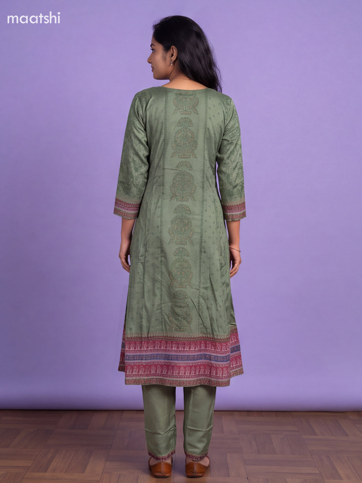 Pastel Green Art Tussar Printed Anarkali Suit