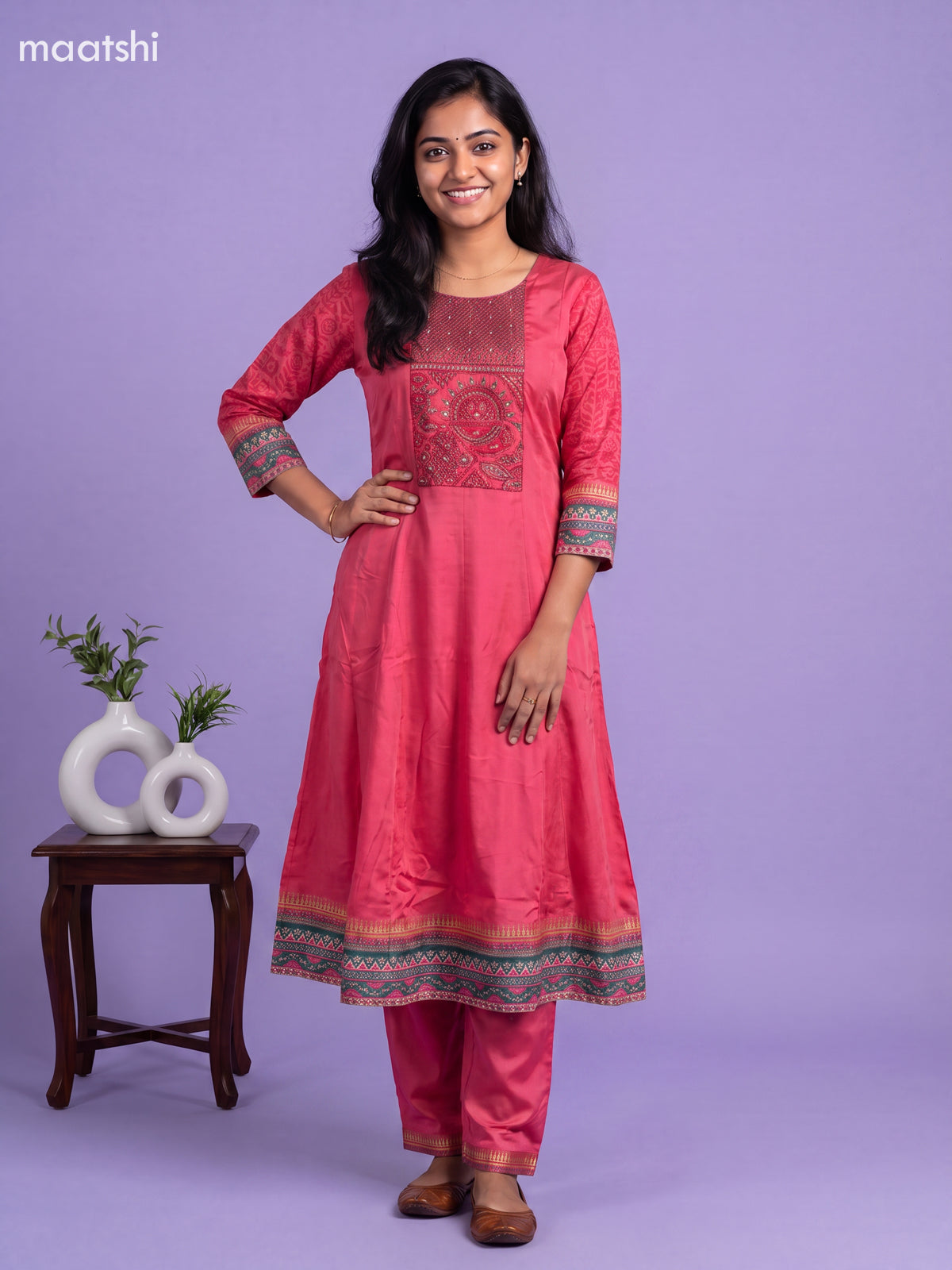 Pink Art Tussar Printed Anarkali Suit