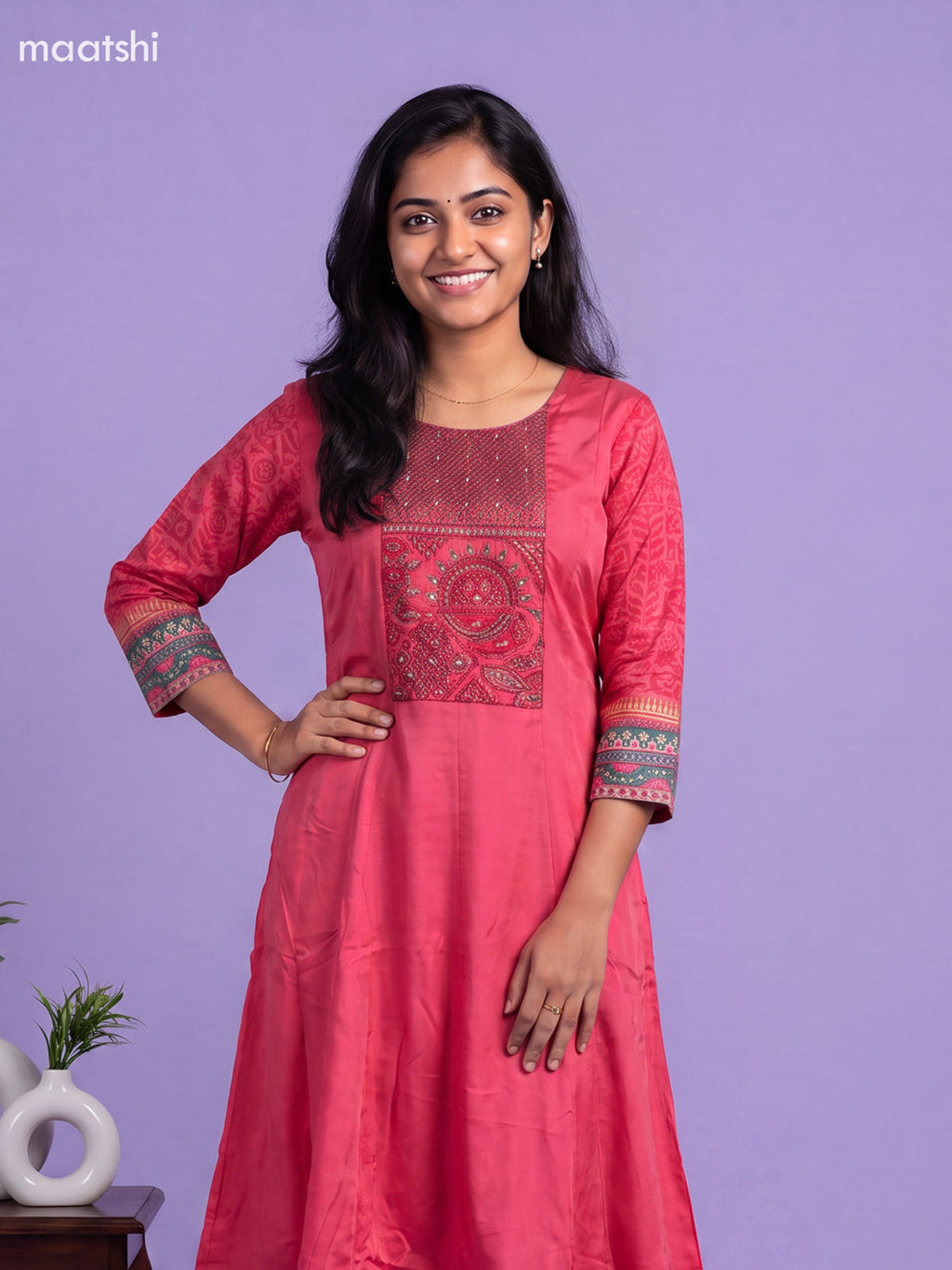 Pink Art Tussar Printed Anarkali Suit