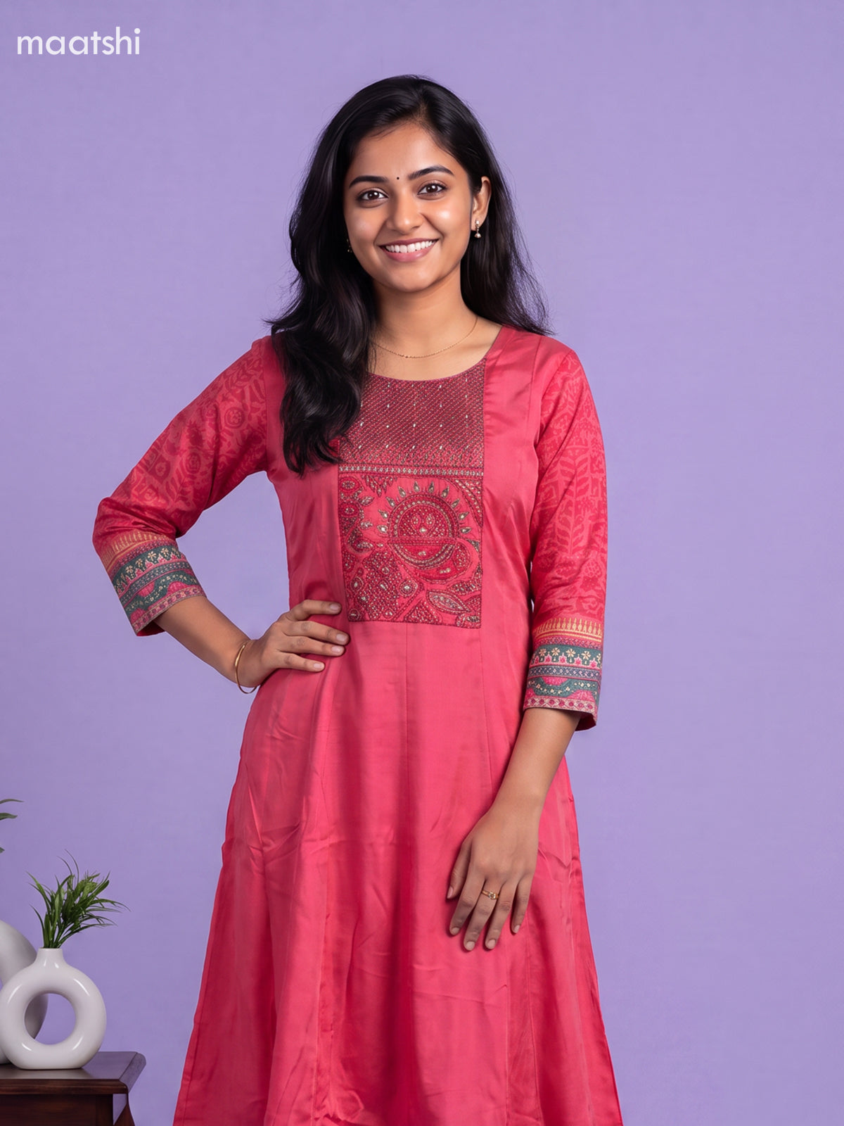 Pink Art Tussar Printed Anarkali Suit