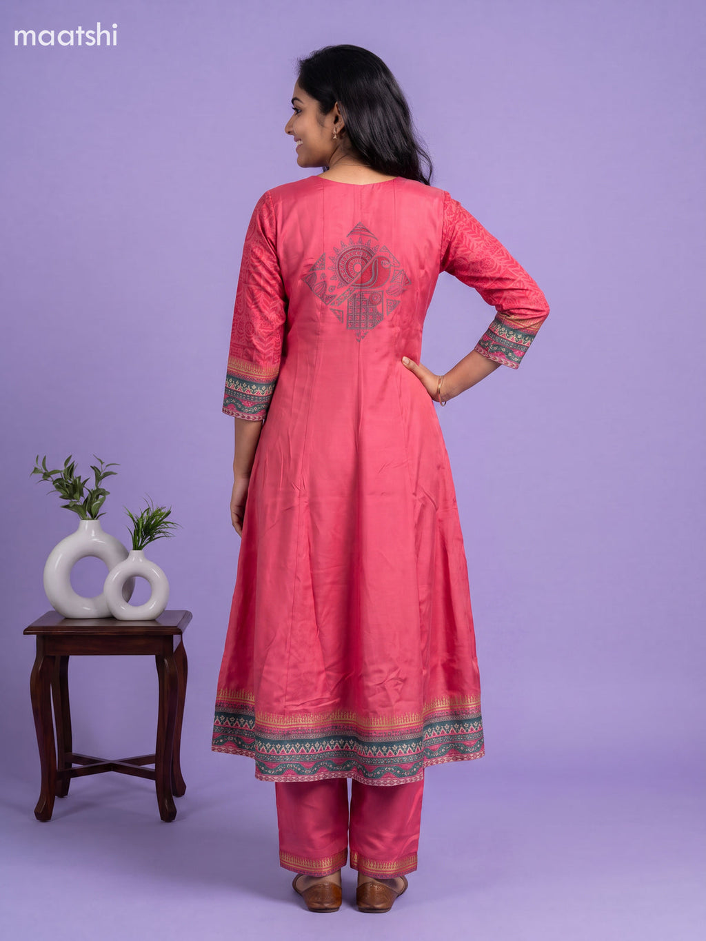Pink Art Tussar Printed Anarkali Suit