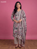 Pastel Grey Art Tussar Printed With Embroidery Work Straight Suit
