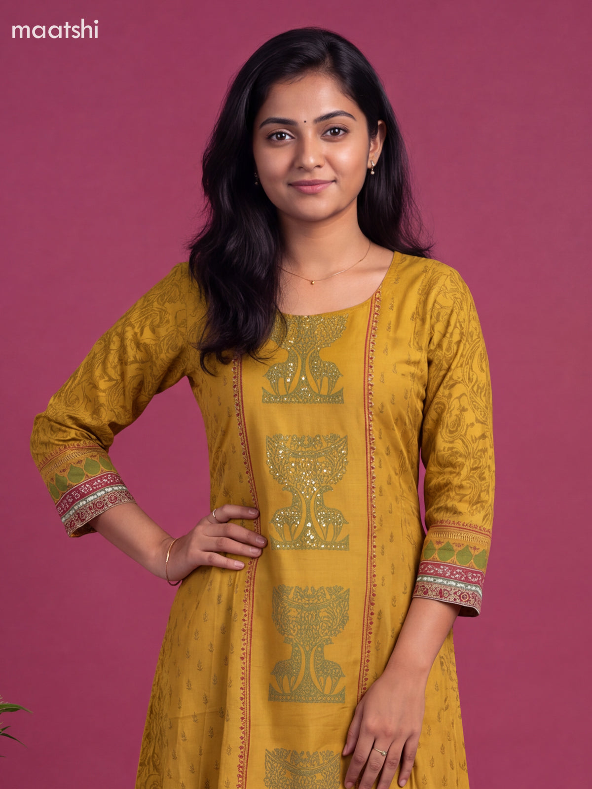 Mustard Yellow Art Tussar Printed Anarkali Suit