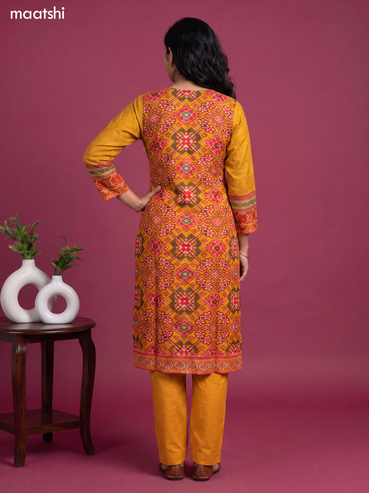 Yellow Art Tussar Printed & Embroidery Work Straight Suit