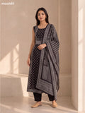 Black and Pastel Green Crepe Silk Printed & Embroidery Work Anarkali Suit