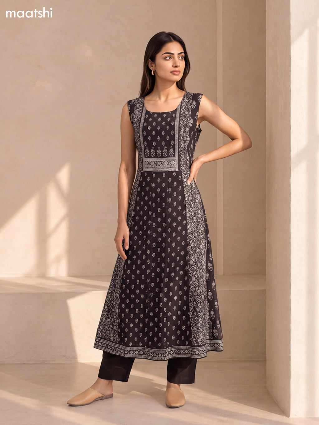 Black and Pastel Green Crepe Silk Printed & Embroidery Work Anarkali Suit