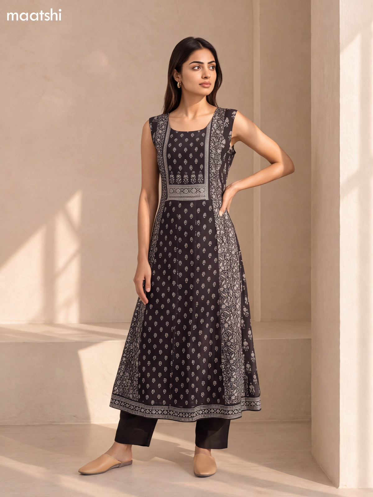 Black and Pastel Green Crepe Silk Printed & Embroidery Work Anarkali Suit